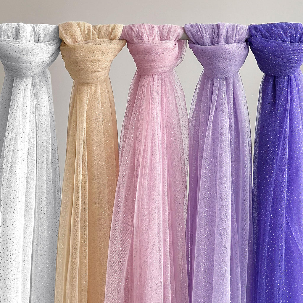 Glitter Tulle Fabric, 60" Wide Light Blue Tulle Fabric 5 Yards