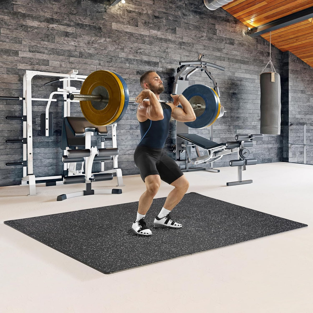 Sivan Fitness 1/2" Thick Rubber Top High-Density EVA Foam Gym Flooring for Home Gym - 48 Sq Ft Exercise Mat Tiles for