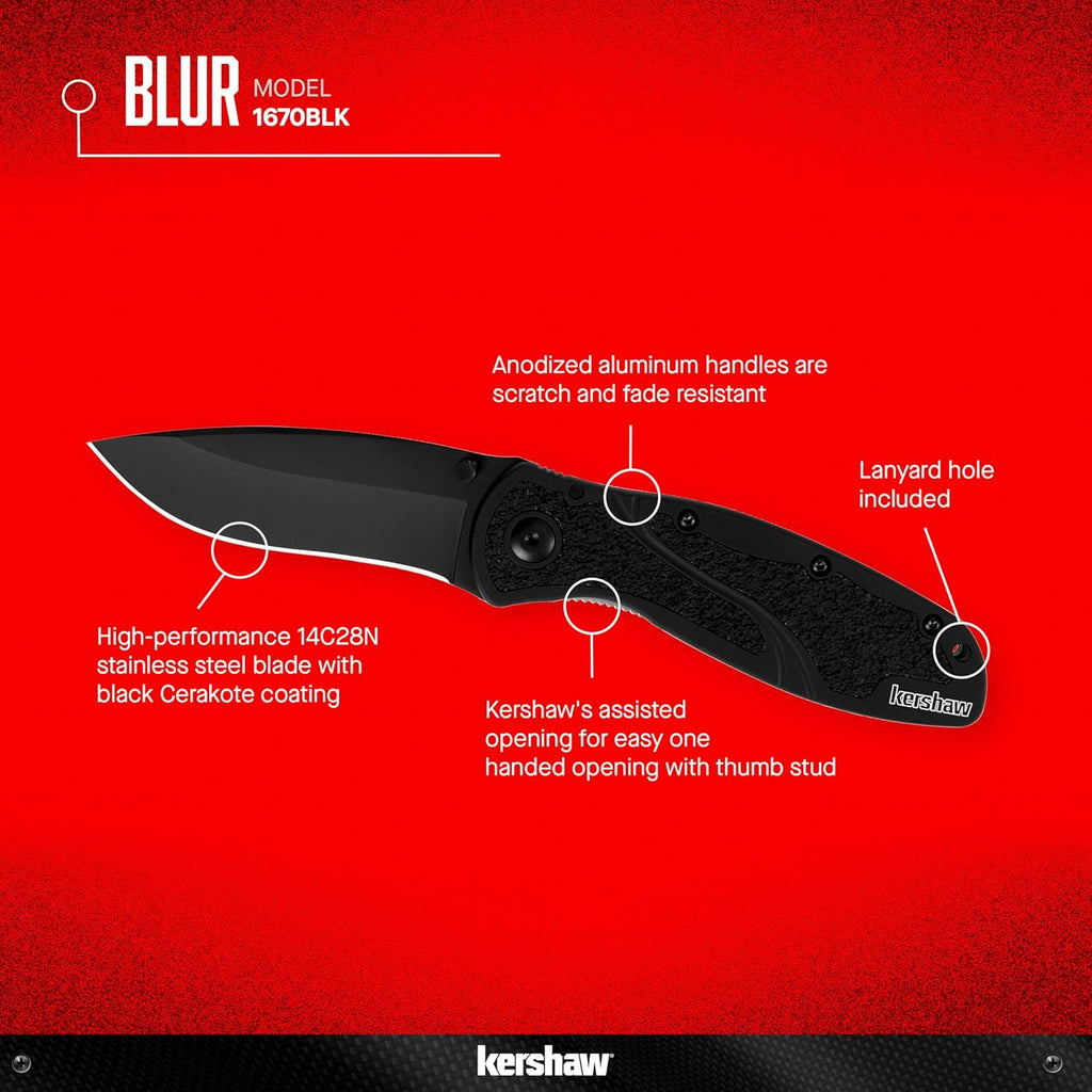 Blur Pocket Knife, Black, 3.4 Inch Recurve Blade
