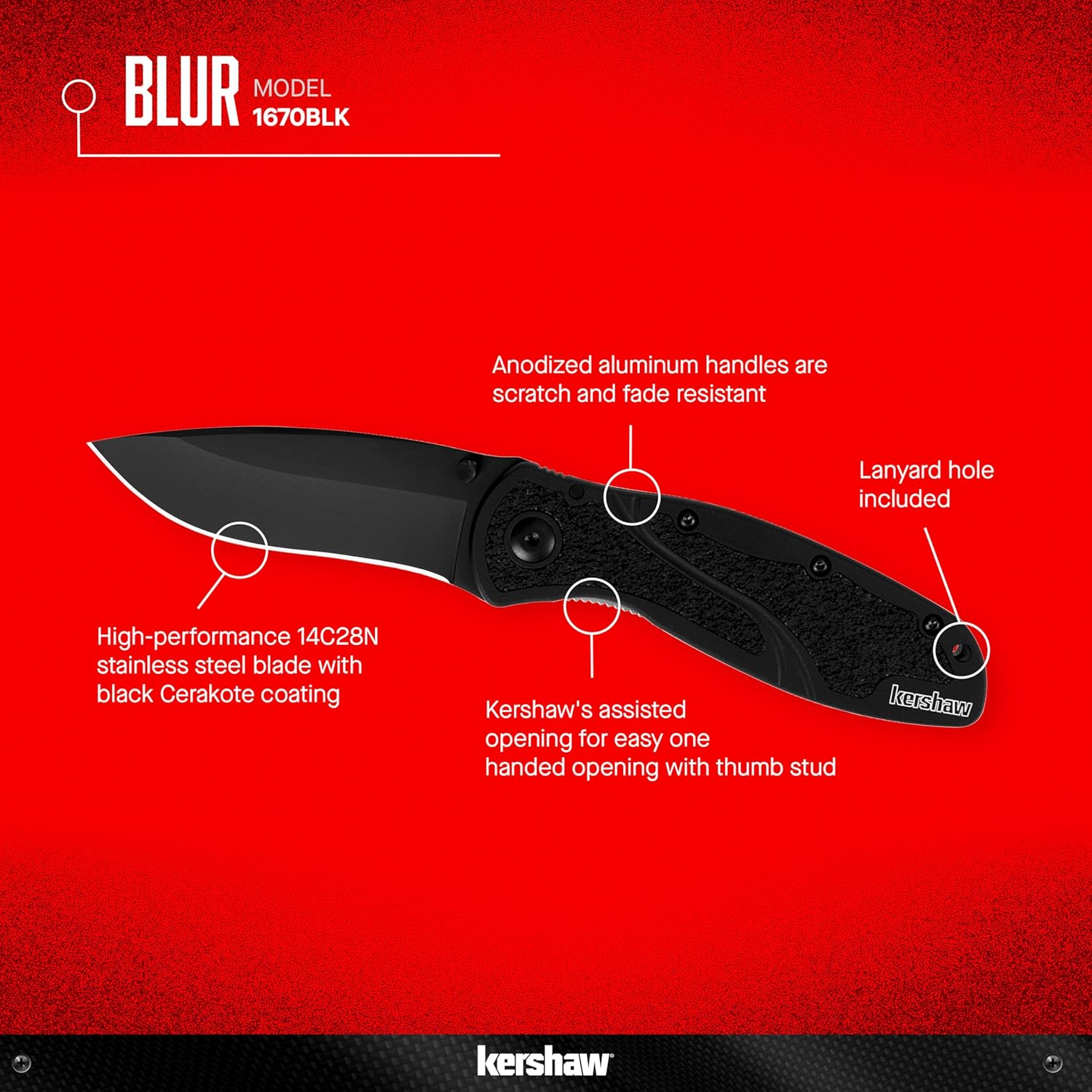Blur Pocket Knife, Black, 3.4 Inch Recurve Blade