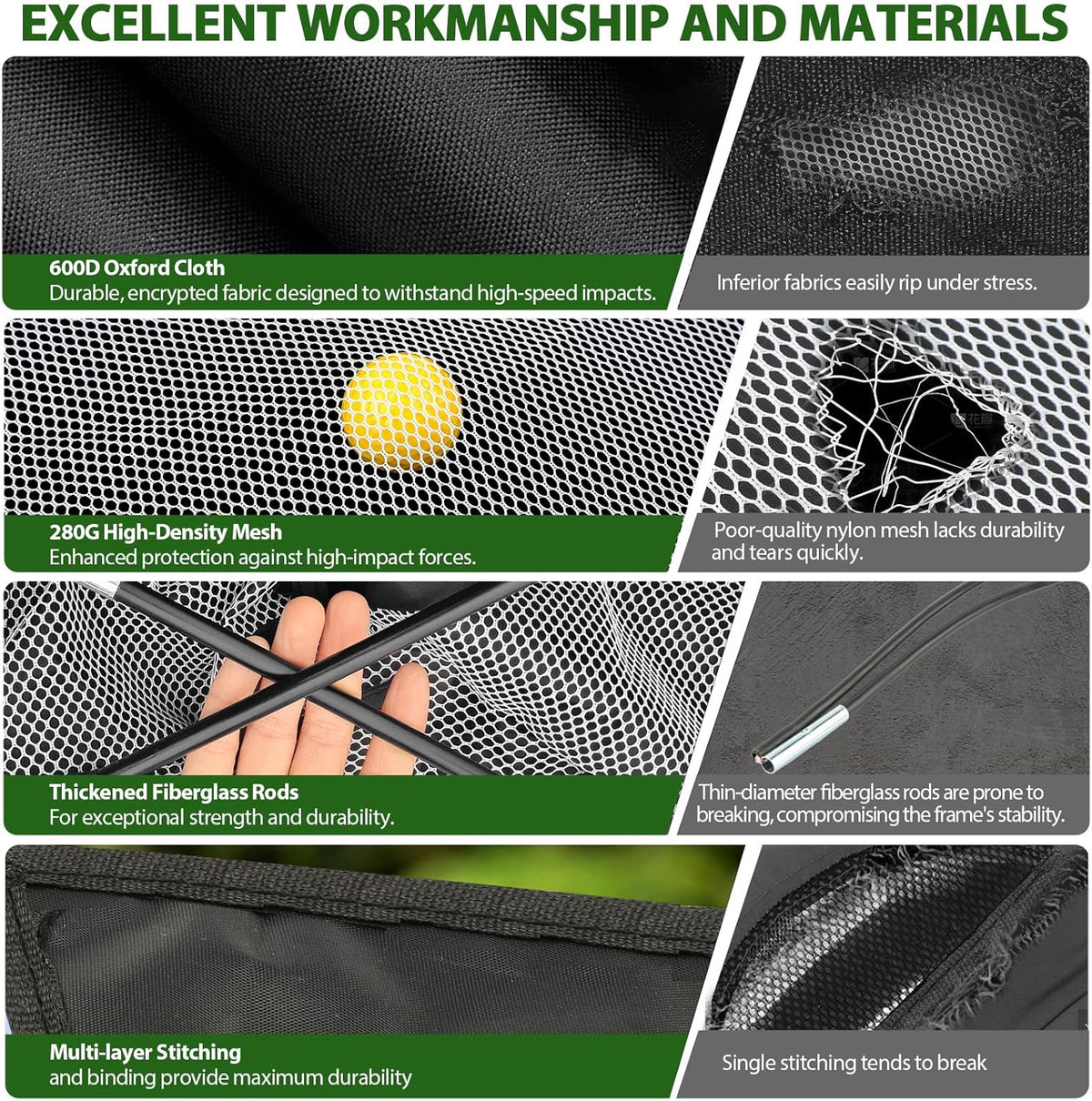 Golf Net, 10x7 Ft Practice Hitting Golf Net with Tri-Turf Mat, Ball, Tee, and Carring Bag, All-in-One Multi-Target
