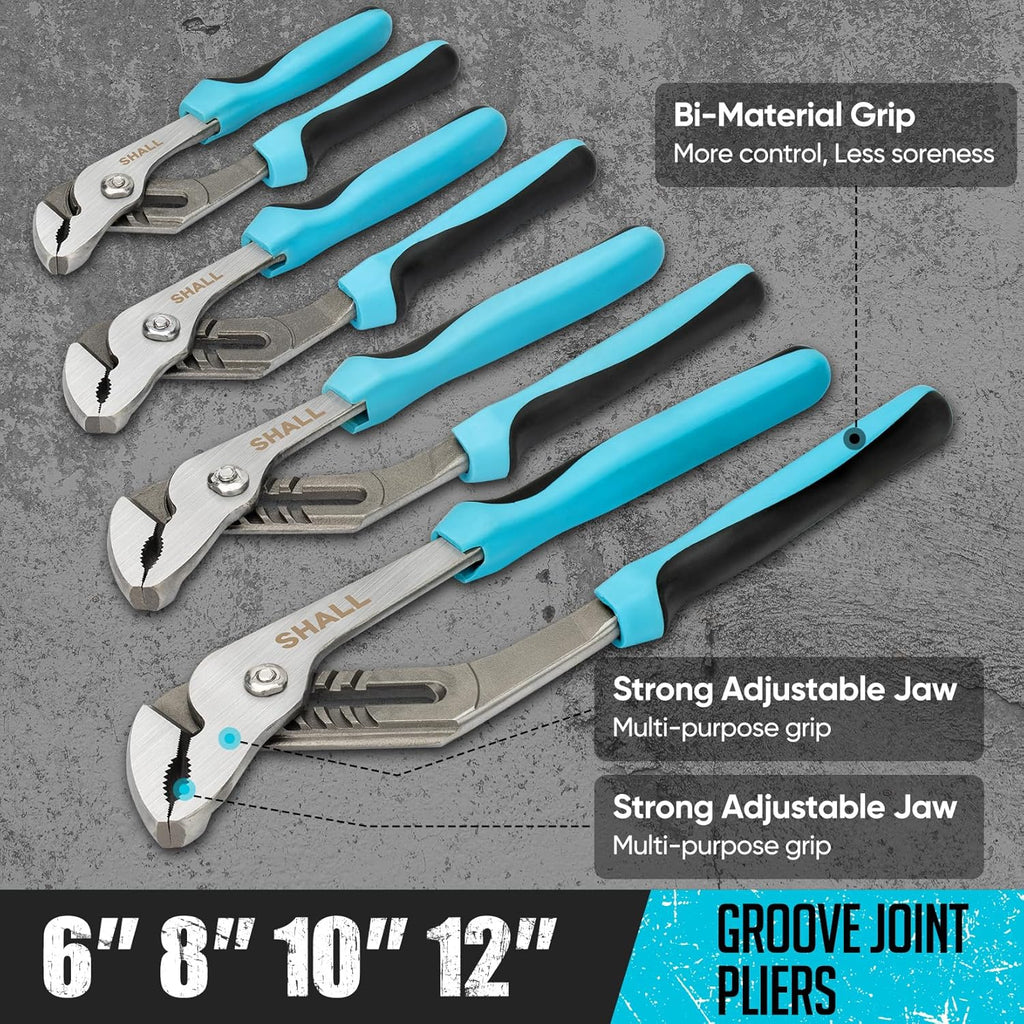 8-Piece Adjustable Wrench & Water Pump Pliers Set, 12/10/8/6 Inch, 4Pcs Adjustable Tongue and Groove Joint Pliers and