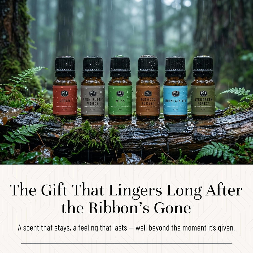 Woodland Set of Scented Oils - Cedar, Warm Rustic Woods, Moss, Redwood Forest, Mountain Air, Evergreen Forest