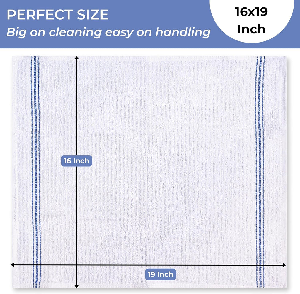 White Cotton Bar Towels for Kitchen - Rags for Bartenders - Bulk Commercial Grade Utility Terry Mops Dish Cloths for