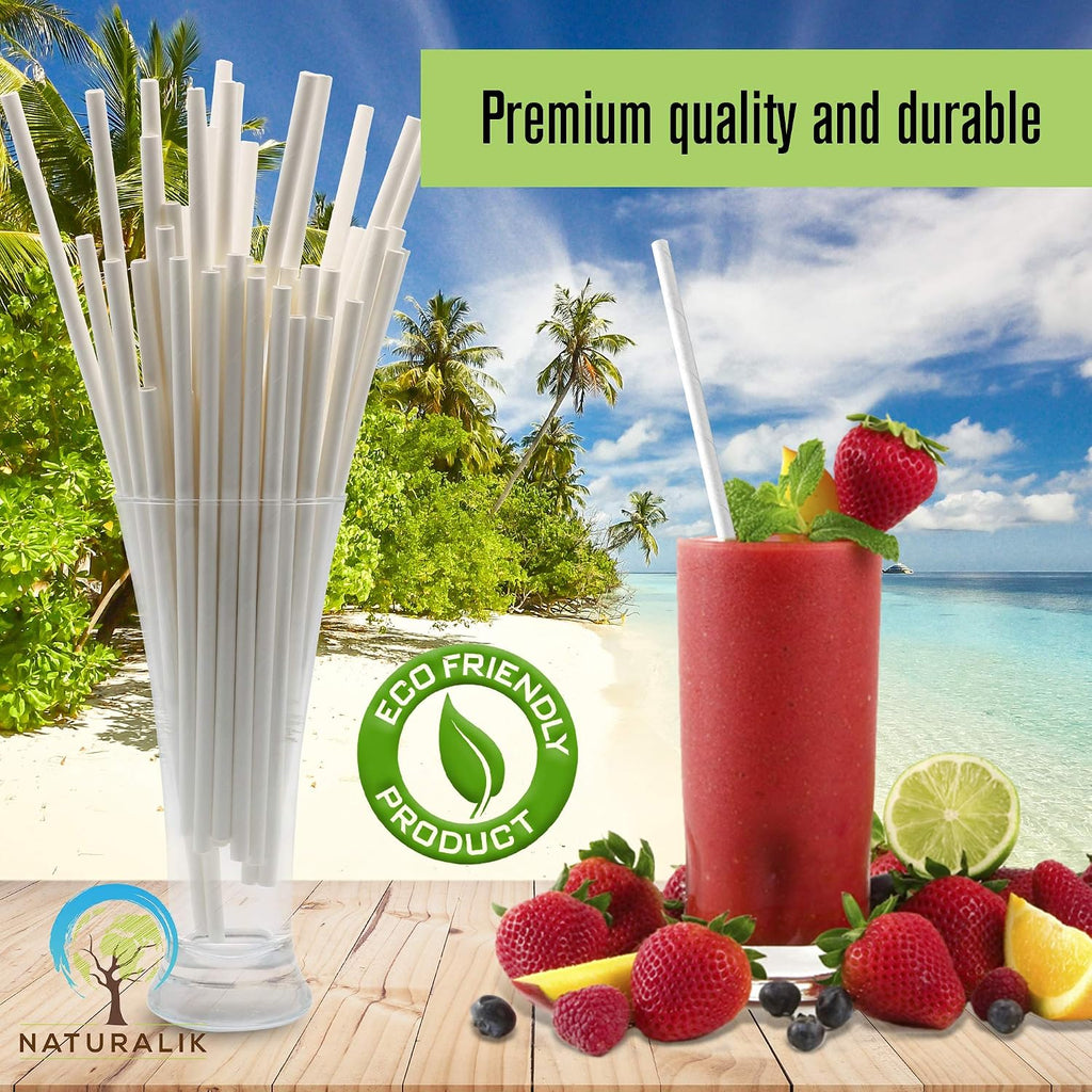 1000-Pack White Biodegradable Paper Straws Extra Durable Dye-Free- Premium Eco-Friendly Paper Straws Bulk - Drinking