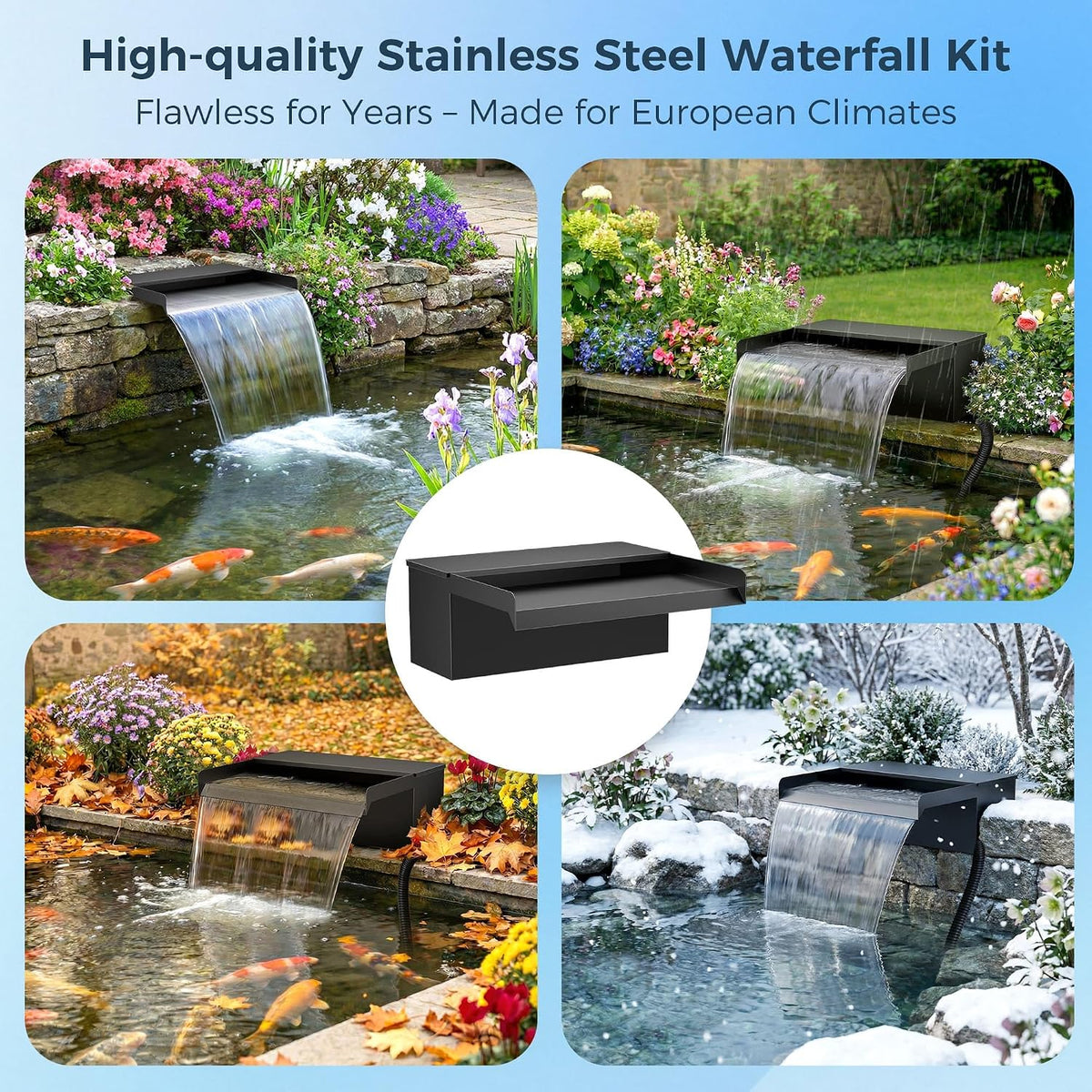 12.2" Pond Waterfall Spillway Filter 660GPH Pump for Garden Stream