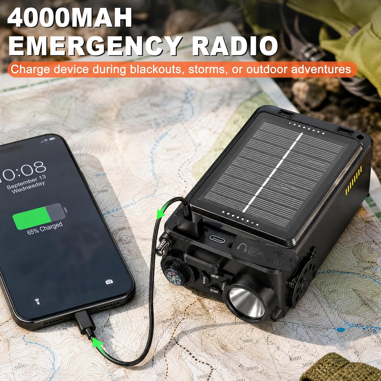 Solar Hand Crank Emergency Radio,NOAA Weather Alert, AM/FM/SW | Digital Tuning,Bluetooth Speaker,TF
