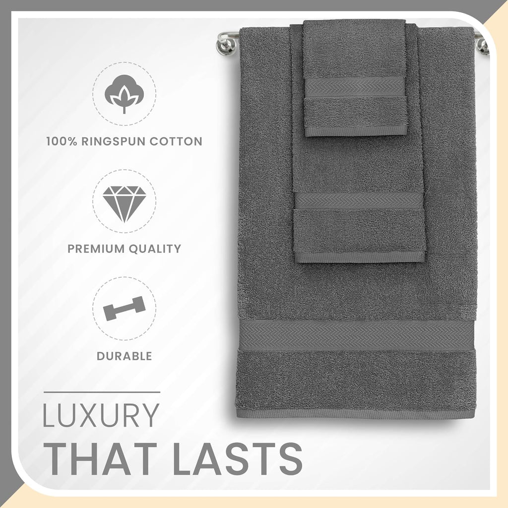 6-Piece 100% Ringspun Cotton Towel Set, Dark Grey