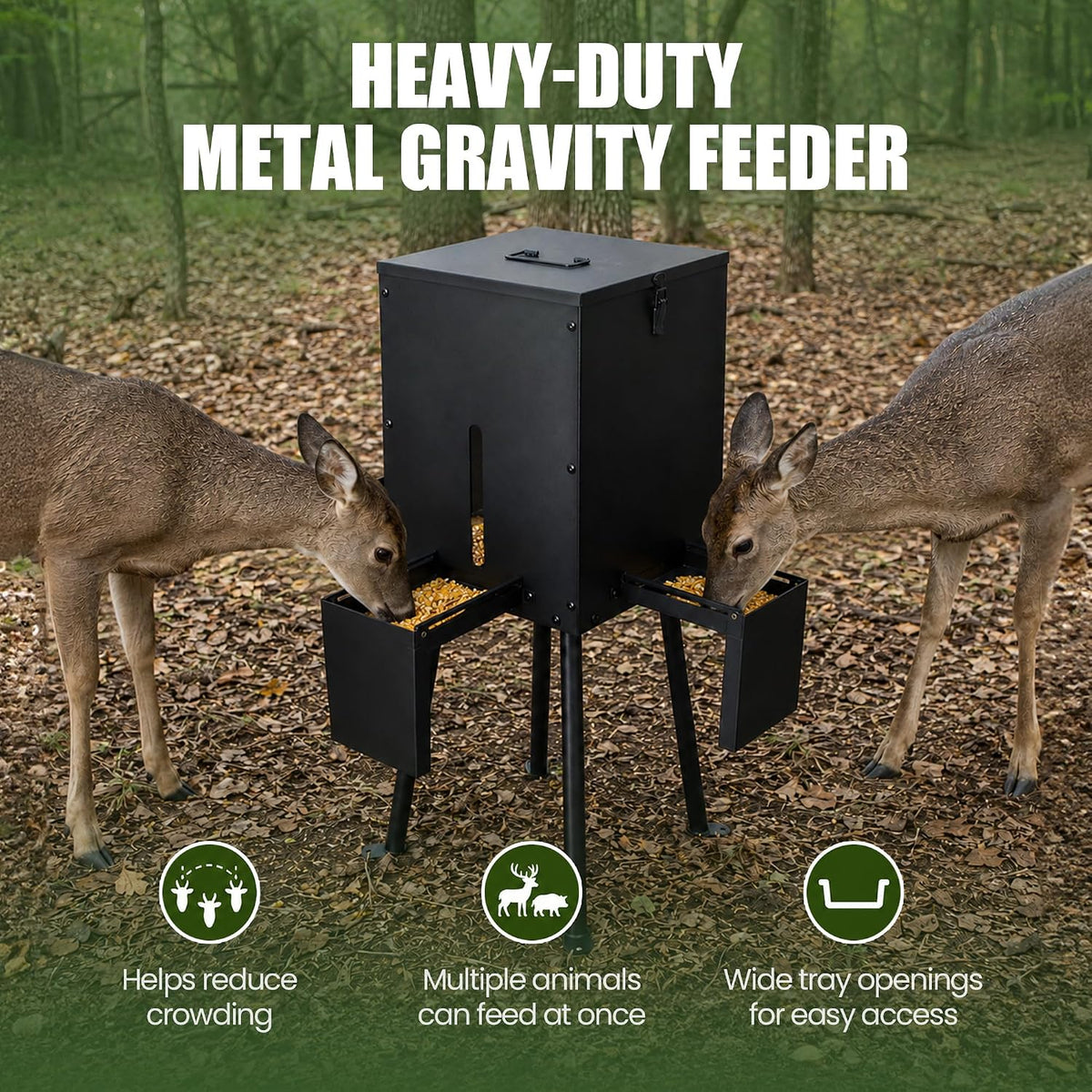 Gravity Deer Feeder with 4 Feeding Trays, Heavy - Duty Fodder Dispenser