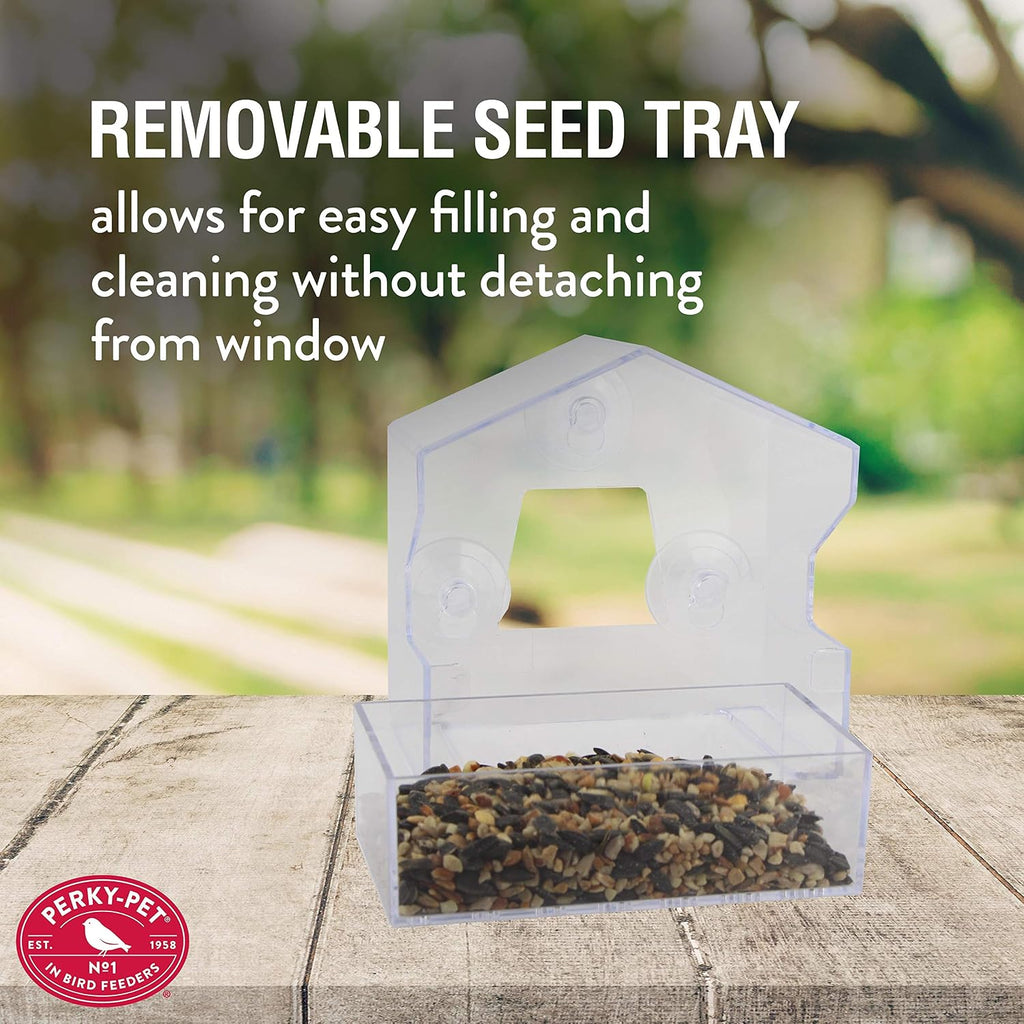 Clear Outdoor Window Bird Feeder with Strong Suction Cups – 1/2 Lb Seed Capacity - Perky Pet 345 - Entertaining Bird
