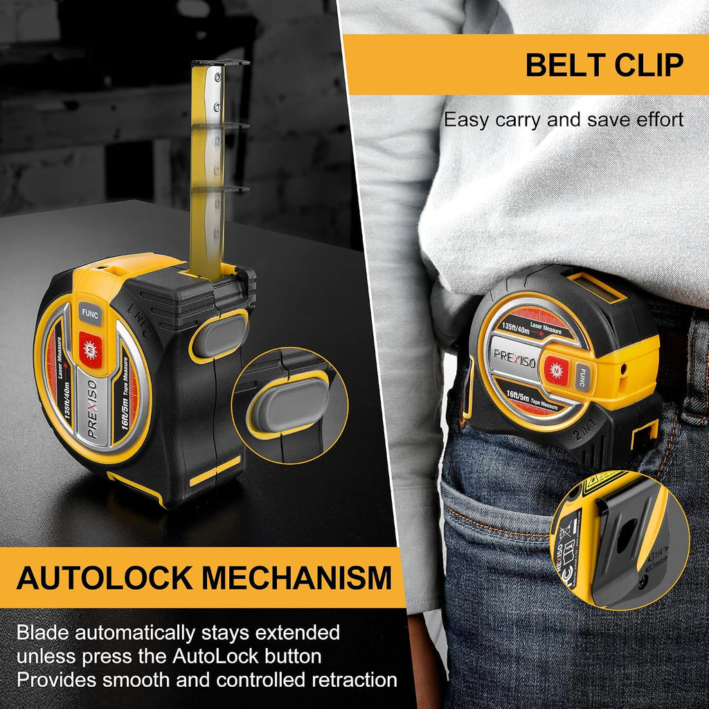 2-in-1 Laser Tape Measure - NOT Digital - 135Ft Laser Measurement Tool & 16Ft Measuring Tape with Auto Lock & Movable