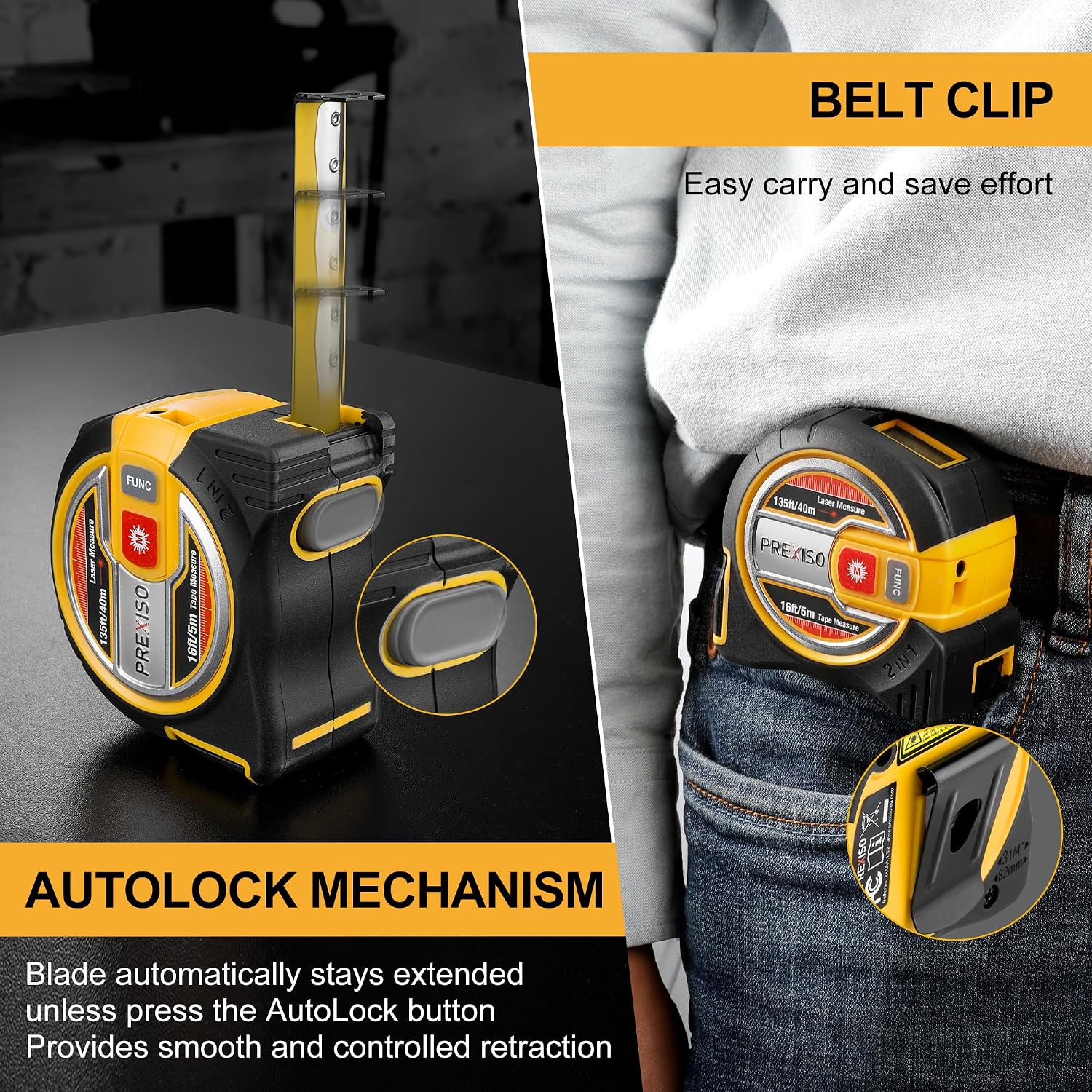 2-in-1 Laser Tape Measure - NOT Digital - 135Ft Laser Measurement Tool & 16Ft Measuring Tape with Auto Lock & Movable