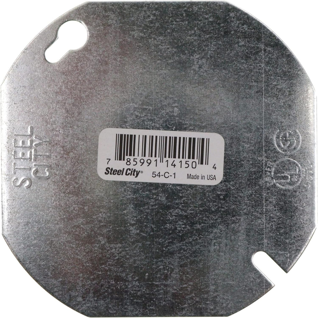 Steel City 54C1 Outlet Box Cover, Octagon, Flat, Blank, 4-Inch Diameter, Galvanized, 1-Pack
