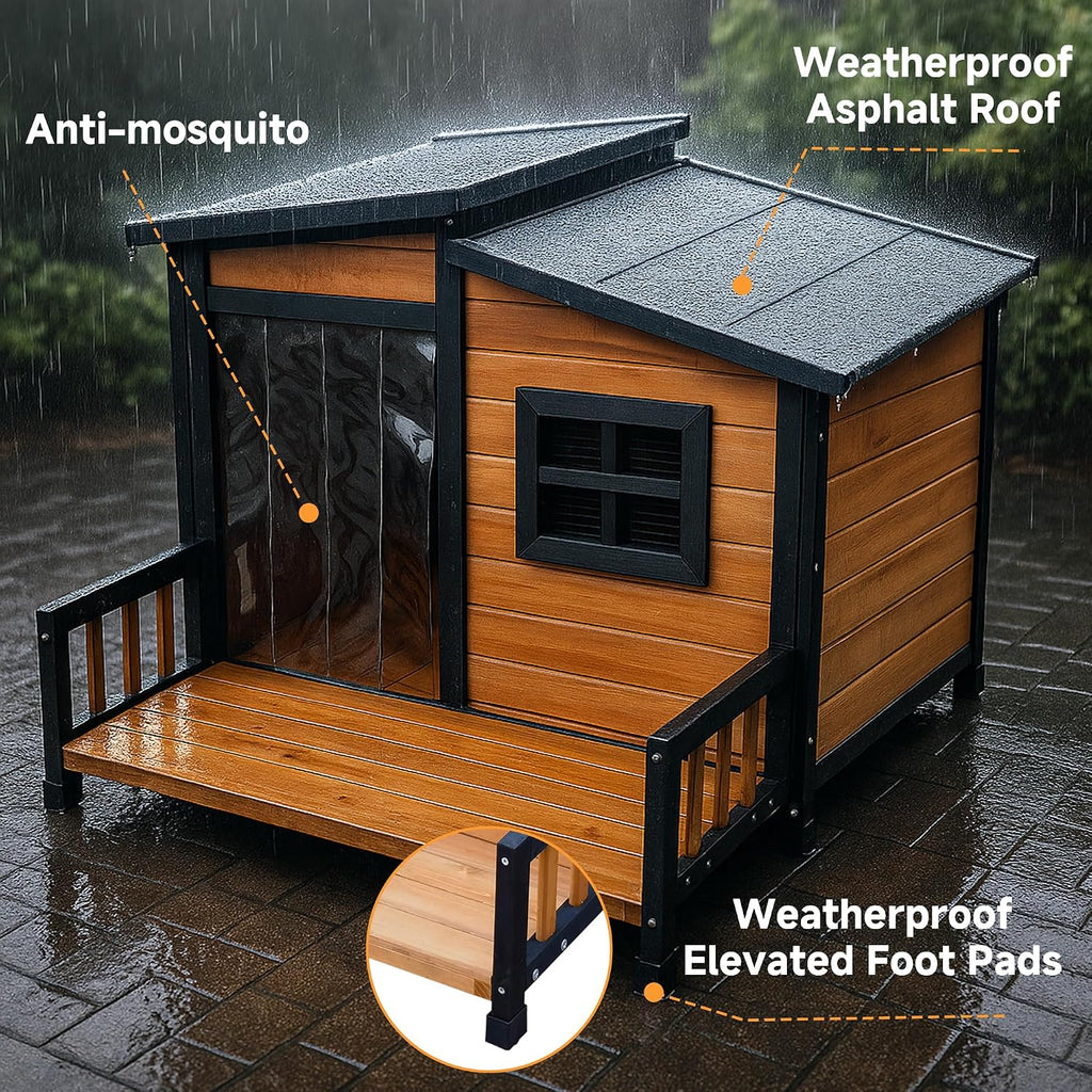 Large Dog House Outdoor Elevated Wooden Dog Kennel with Porch Brown 39"