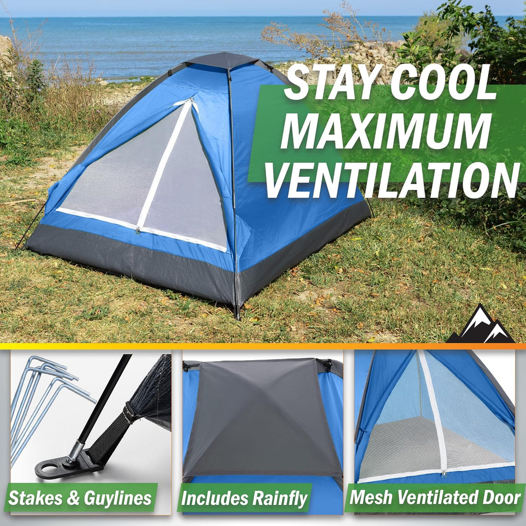 2 Person Camping Tent with Rain Fly and Carrying Bag - Lightweight Outdoor Pop Up Tents for Camping Essentials, Music