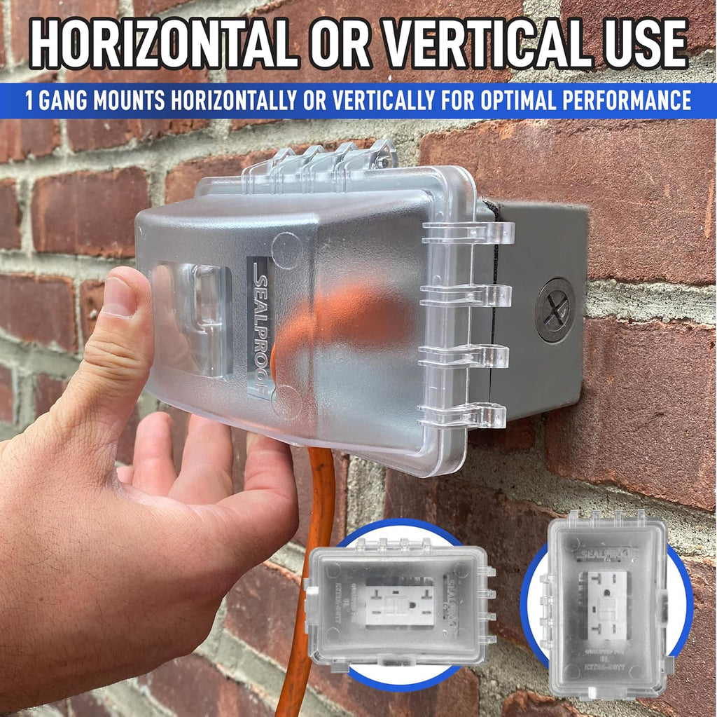1-Gang Weatherproof In Use Outlet Cover | Horizontal/Vertical Outdoor Plug and Receptacle Protector, Lockable Bubble