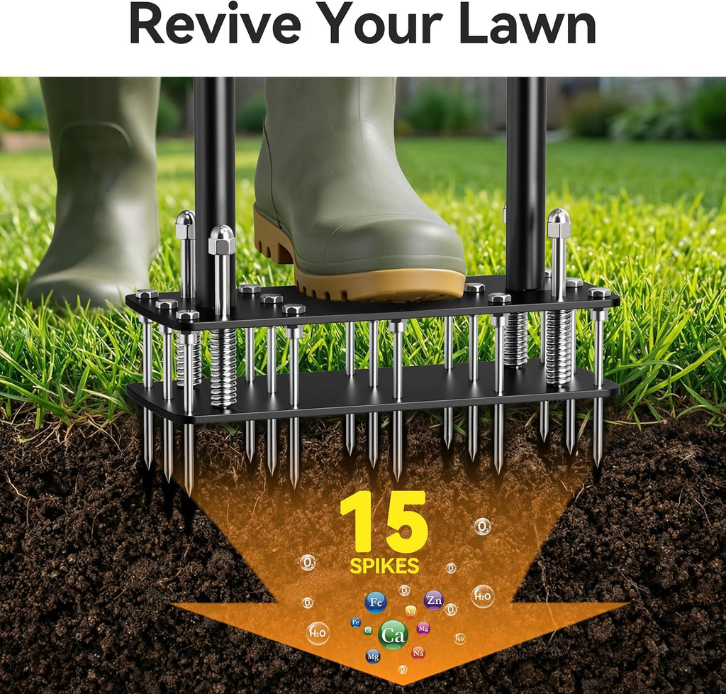Knee-Friendly Lawn Aerator Tool, Spring Loaded Self-Cleaning Spike Aerator | Manual Lawn Aerator for Yard, Soil