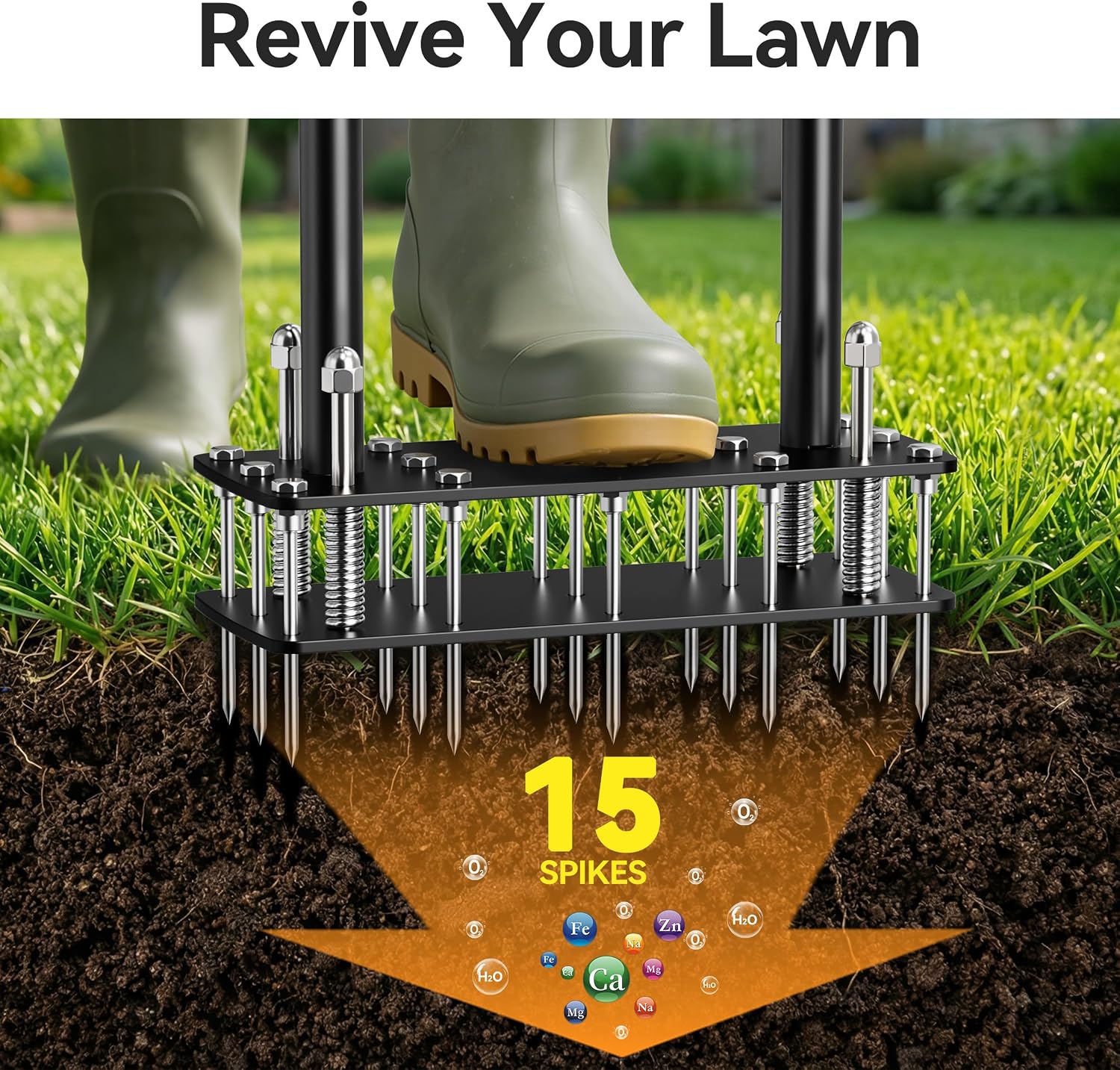 Knee-Friendly Lawn Aerator Tool, Spring Loaded Self-Cleaning Spike Aerator | Manual Lawn Aerator for Yard, Soil