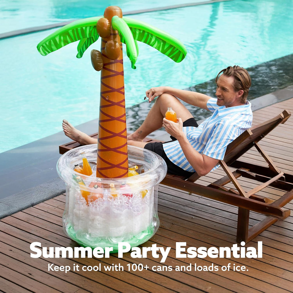 60" Inflatable Palm Tree Cooler, Beach Theme Decor, Pool Party Decorations, Luau Hawaiian Birthday Party Supplies