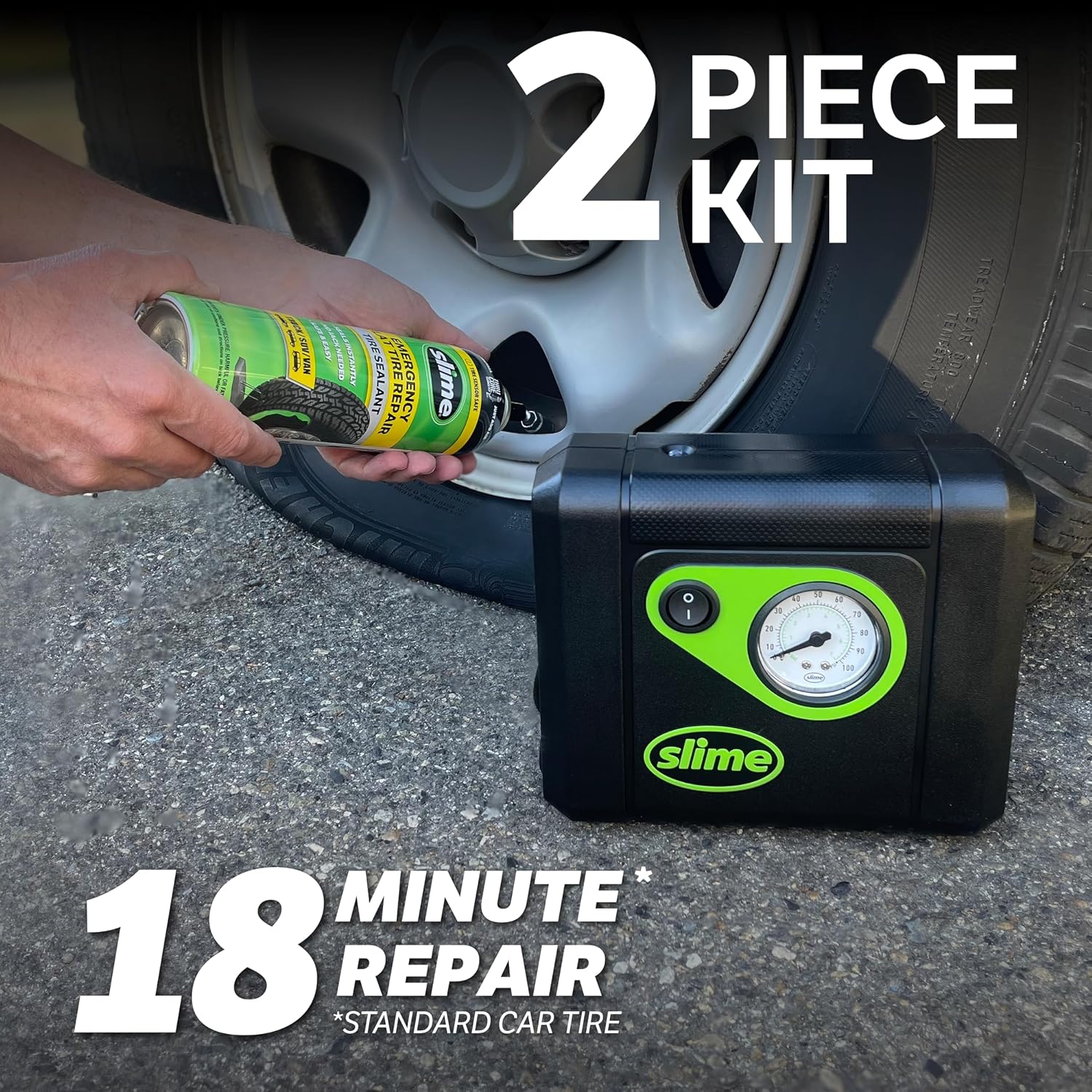 50166 Flat Tire Puncture Repair, Smart Spair Plus, Emergency Kit for Car Tires, Includes Sealant and Tire Inflator
