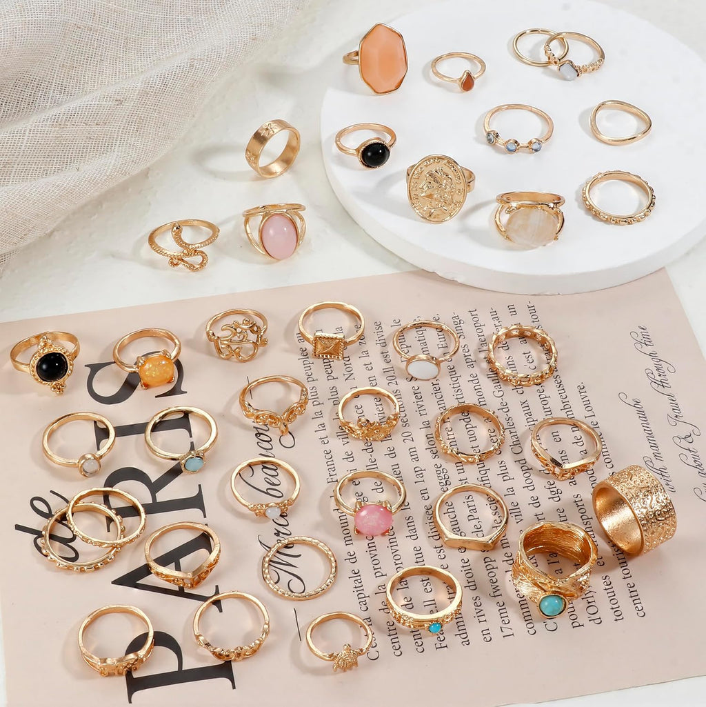 70 Pcs Vintage Crystal Ring Set Knuckle Rings for Women Bohemian Stackable Joint Rings Retro Boho Stacking Joint