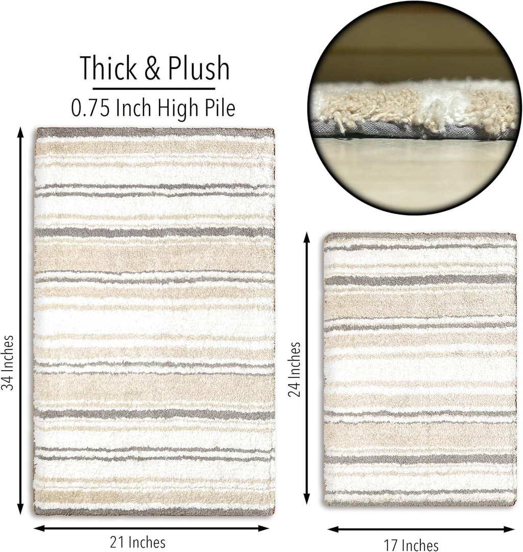 Maui Bath Mat, Set of 2 Bath Rugs (17 Inches x24 Inches & 21 Inches x34 Inches) | Non Slip Bathroom Rug, Machine