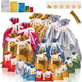 24 Pcs Christmas Drawstring Gift Bag, Wrapping Bag Bulk with Tags