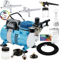 Cool Runner II Airbrush Kit with Dual Fan Air Compressor, 3 Airbrushes, Cleaning Brushes, Holder, Color Mixing Wheel