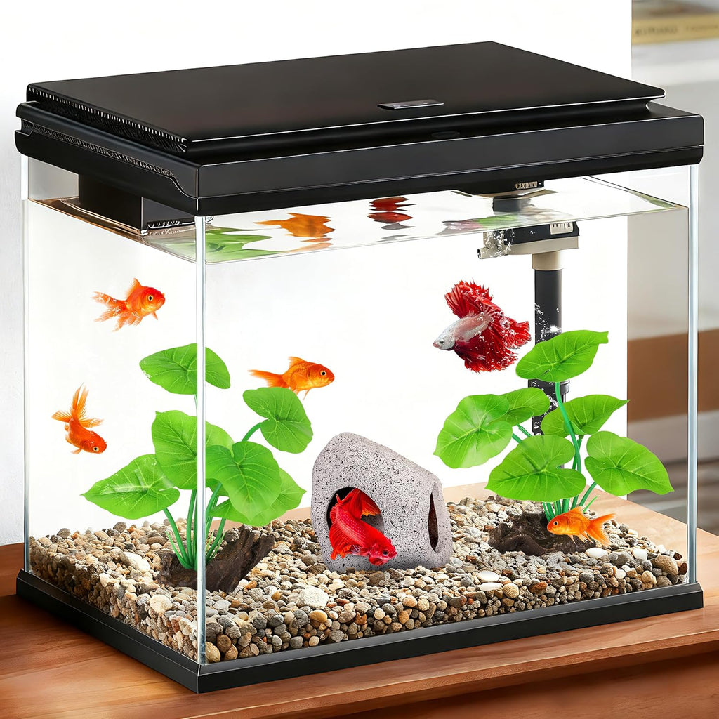 Fish Tank Decor, Silk Aquarium Plants and Hideaway Rock Cave Decor for Betta Fish Tank Accessories, Goldfish, Turtle