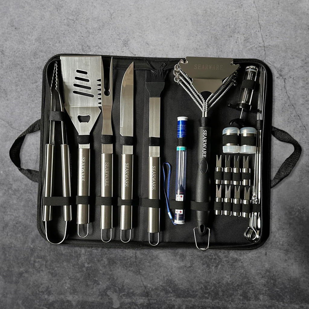 Barbecue Grill Tool Set - Stainless Steel - Strong Durable Design - Heat Resistant Glove & Bristle Free Grill Brush