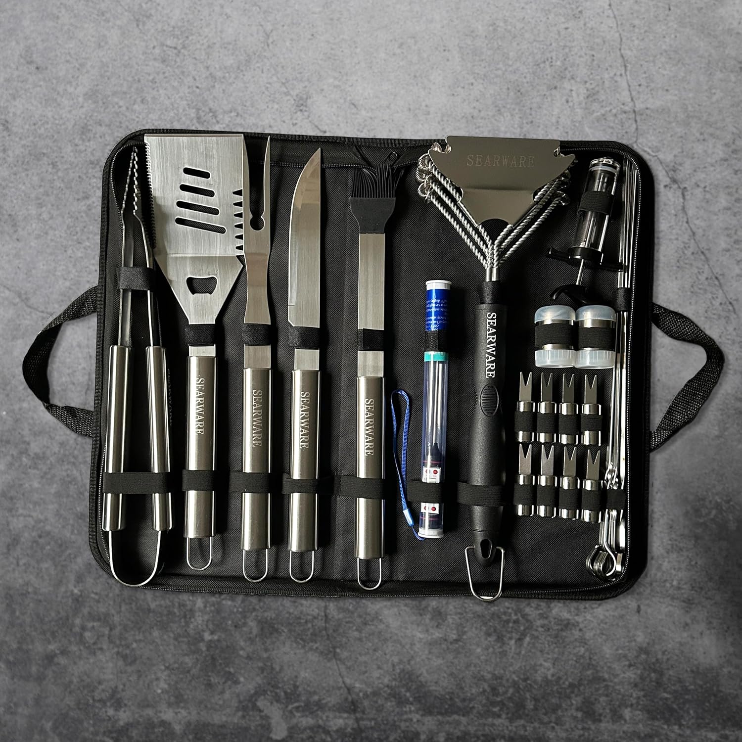 Barbecue Grill Tool Set - Stainless Steel - Strong Durable Design - Heat Resistant Glove & Bristle Free Grill Brush