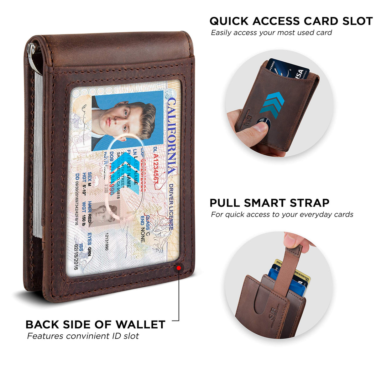 RFID Blocking Slim Bifold Genuine Leather Minimalist Front Pocket Wallets for Men with Money Clip Thin Gift (Texas