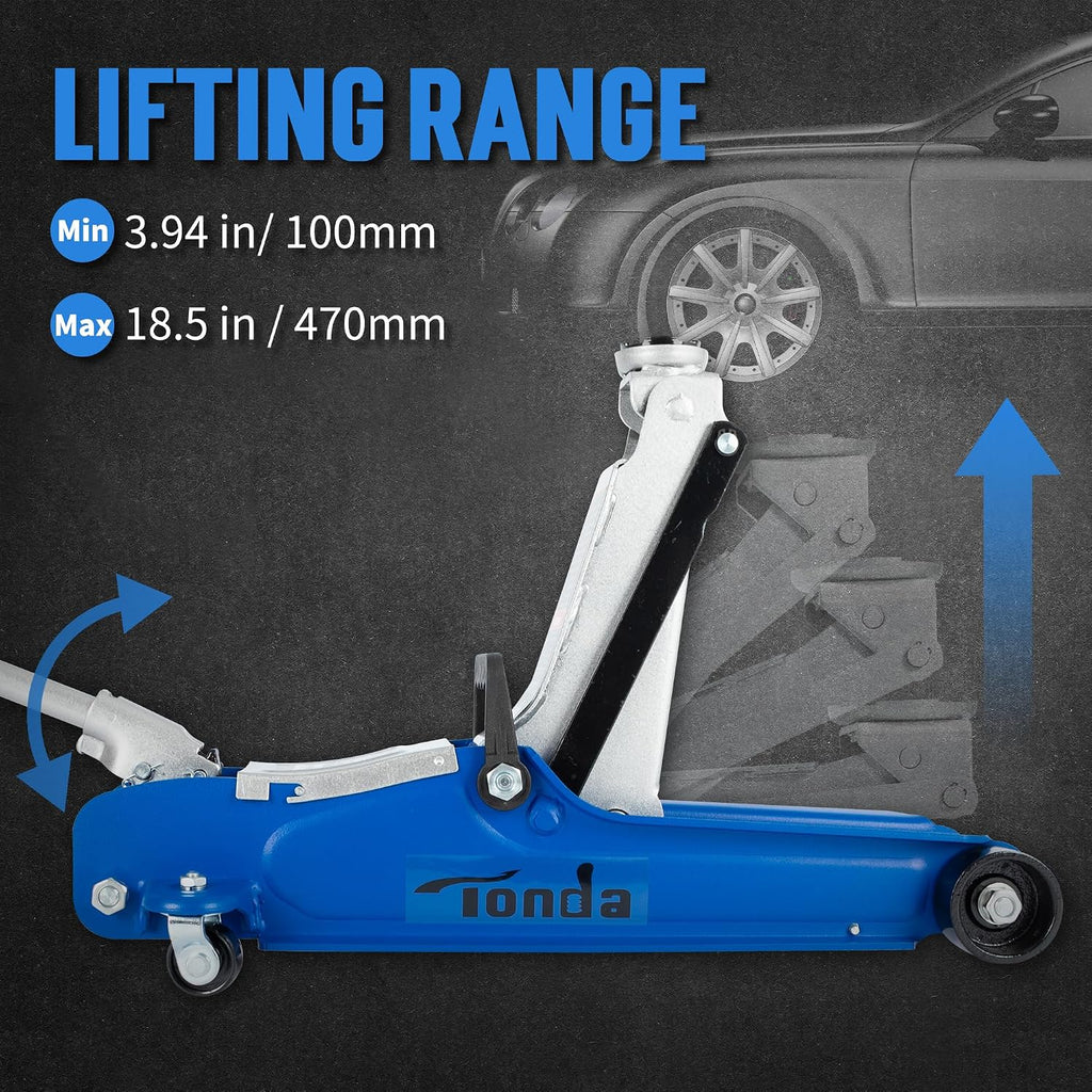 Low Profile Car Jack, 2.5 Ton (5,000 lb) Hydraulic Trolley Floor Jack for Garage, Home, Shop, Lifting Range 3.35" to