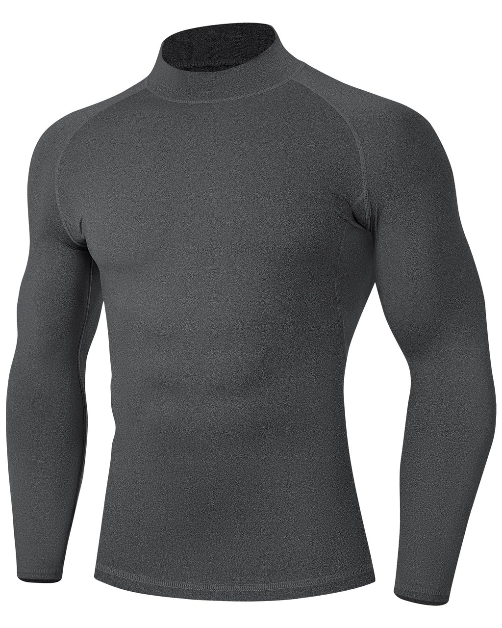 Men's Compression Shirts Long Sleeve Mock Turtleneck Undershirts Quick Dry Athletic Workout Running Base Layer Gray