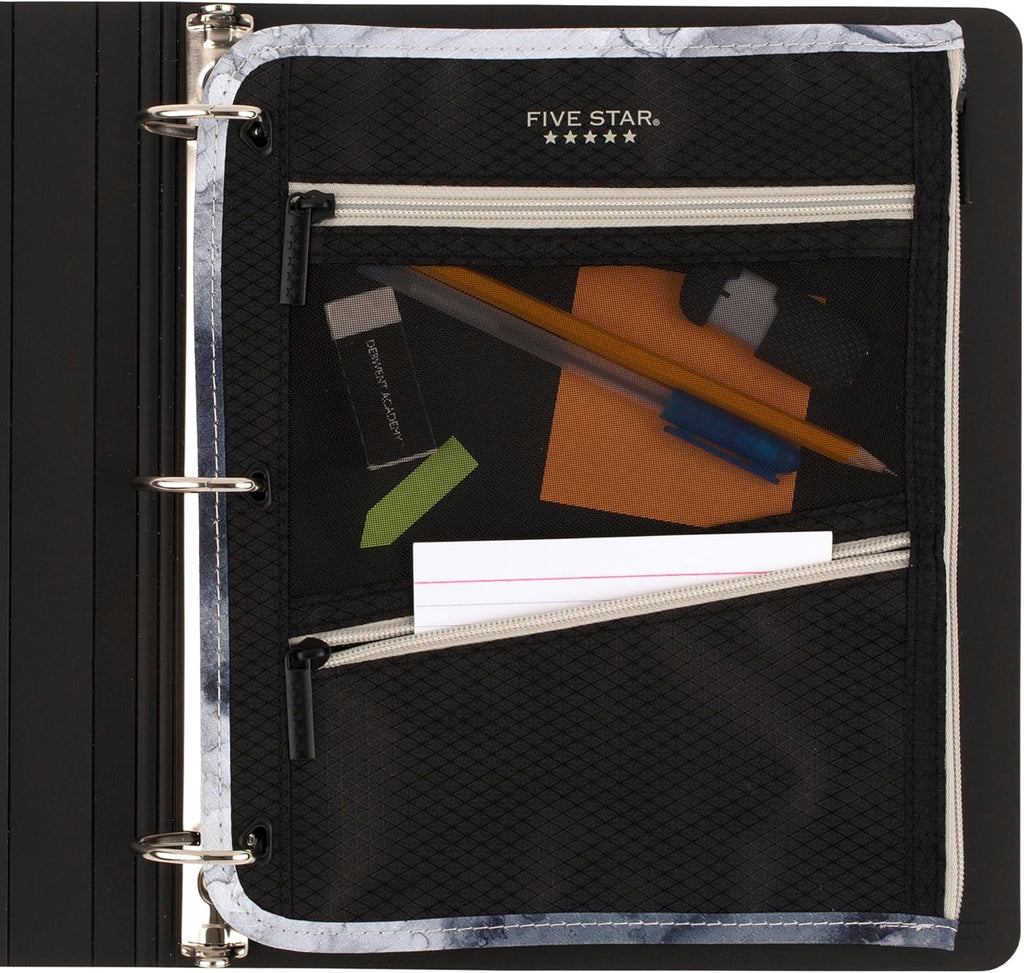 Pencil Pouch, Pen Case, 3-Pocket Zipper Pouch, Fits 3-Ring Binder, Storage Organizer for Classroom Supplies Earbuds