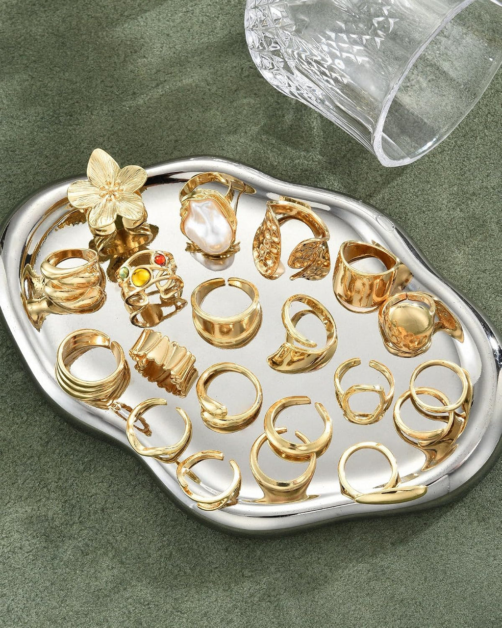 20 Pcs Gold Ring Set for Women, Chunky Statement Flower Finger Midi Rings, Big Boho Stacking Rings Pack Trendy Stuff