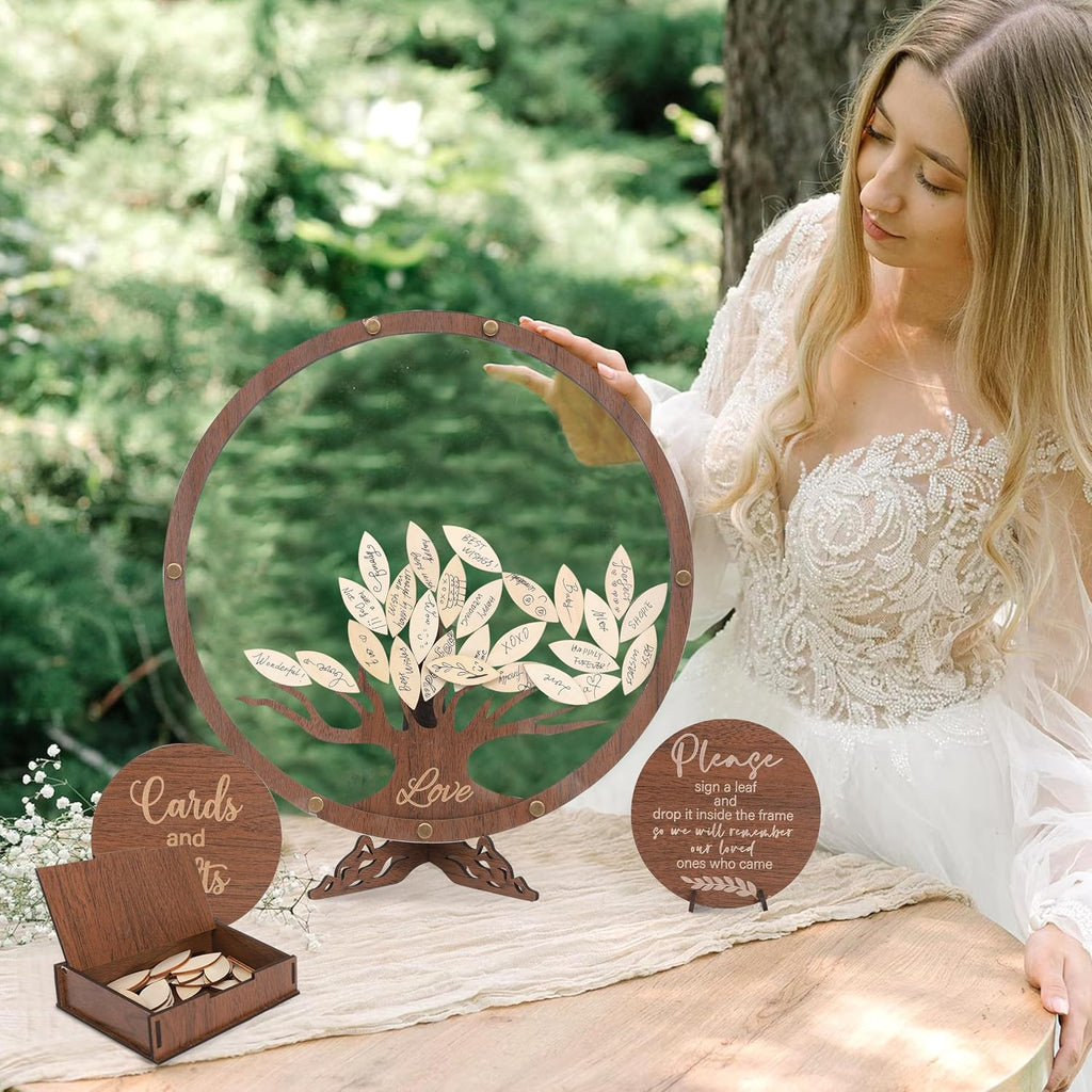 Wedding Guest Book Alternative - Personalized Bridal Shower Party Decorations,Wooden Family Tree Guest Book,Standing