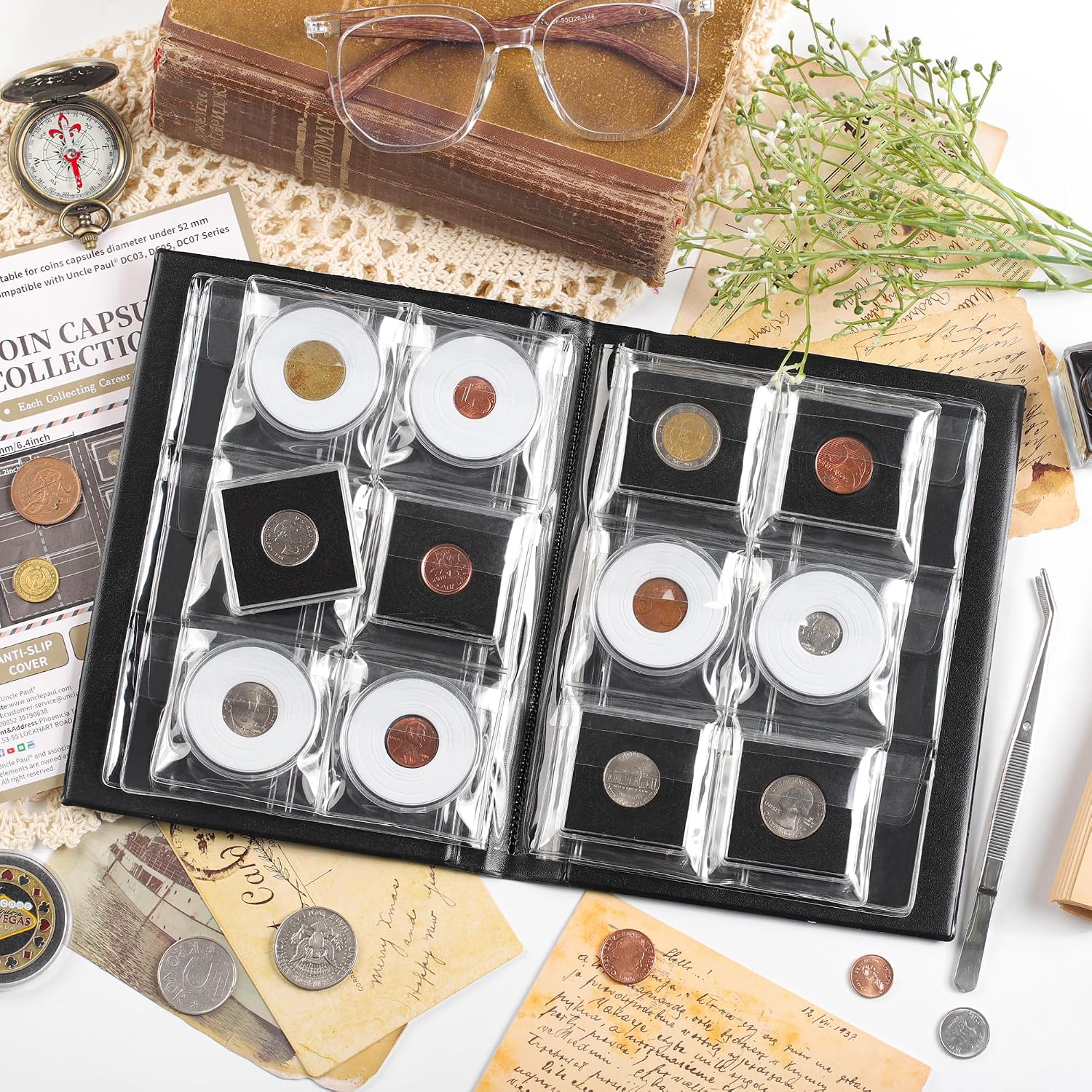 36 Pockets Coin Capsule Holder Album - 2.3x2.2 inches | Uncle Paul Coin Collecting Book with 6 Pages, Collection