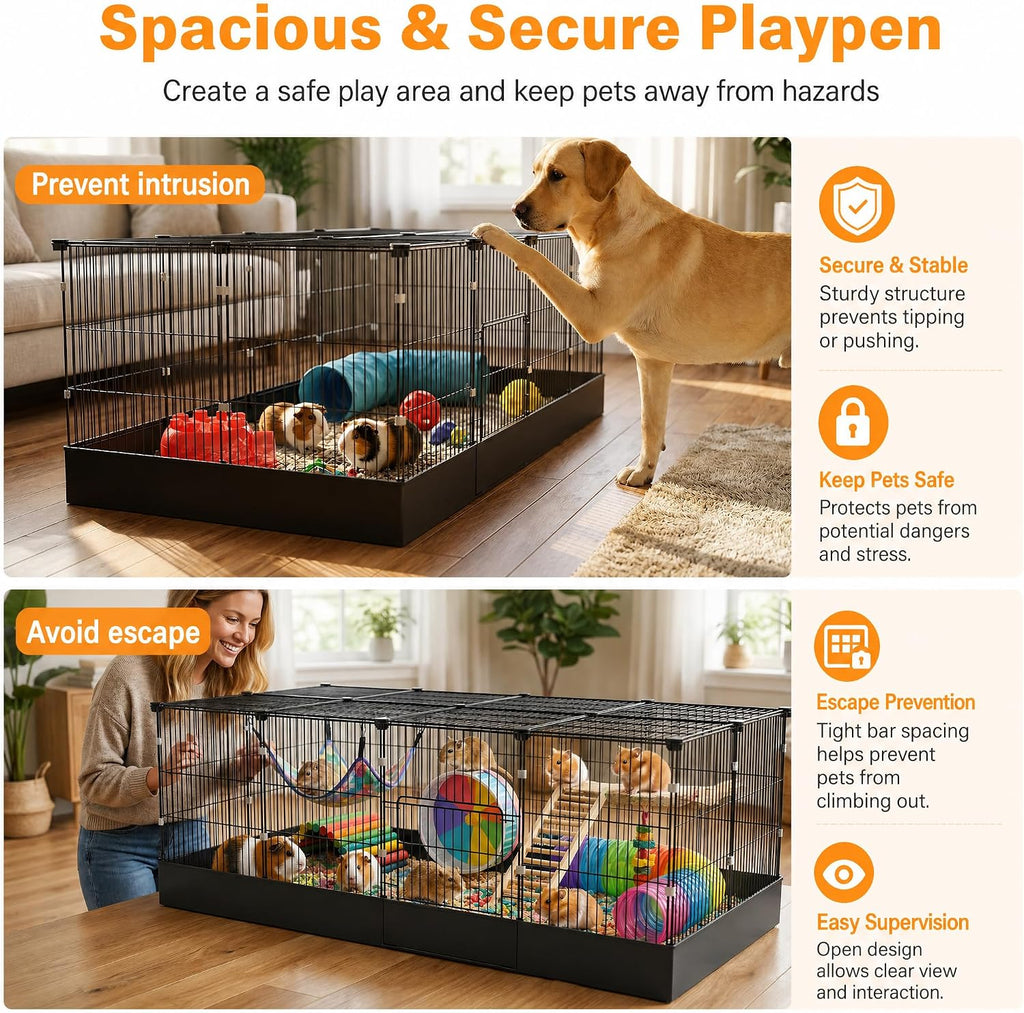 20 Planes Guinea Pig Cages Enclosed Hamster Cage with Door & Waterproof Liner, Expandable Cage for Guinea Pigs, Metal