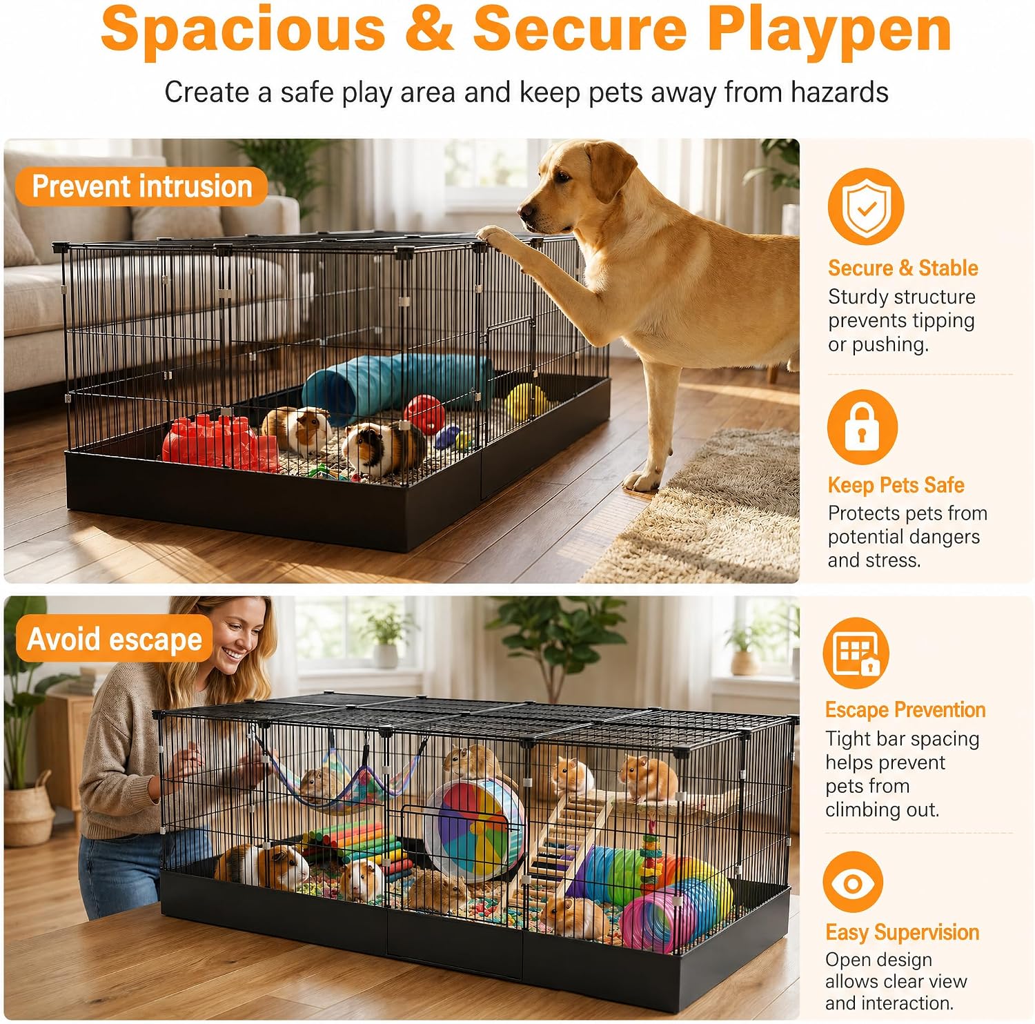 20 Planes Guinea Pig Cages Enclosed Hamster Cage with Door & Waterproof Liner, Expandable Cage for Guinea Pigs, Metal