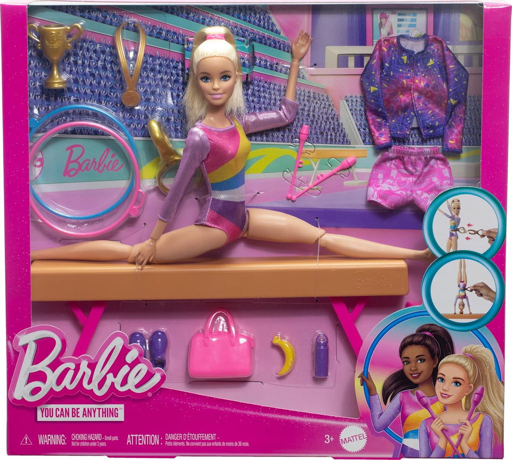 Barbie Gymnastics Doll & Accessories, Playset with Blonde Fashion Doll, C-Clip for Flipping Action, Balance Beam