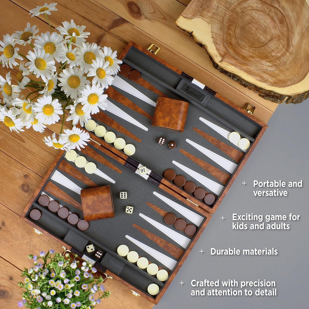 Large Backgammon Sets for Adults - Classic Board Games for 2 Players Adults and Kids - Premium Backgammon Set 15 inch