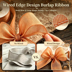 Orange Burlap Wired Ribbon for Gift Wrapping, 1-1/2 in Wired Edge