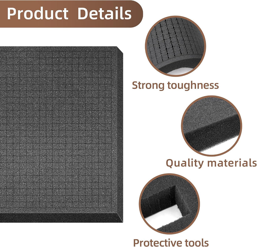 4 Pcs Pick Apart Foam Insert, 16'' x 12'' x 2'' Pre Cube Sheet Foams