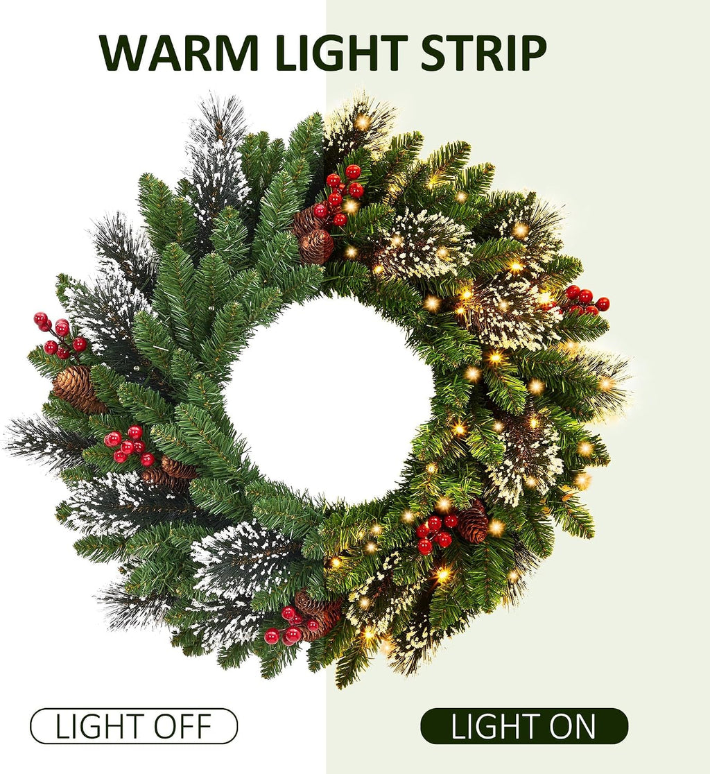 Christmas Wreath and Garland Set of 6, PreLit LED Artificial Christmas Décor with One Xmas Wreath and Arc Garland, 2