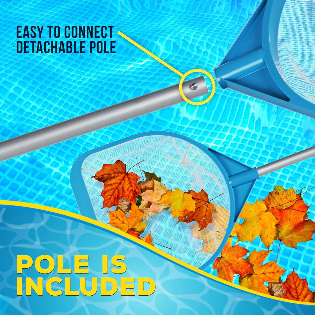 Pool and Spa Skimmer Net with Pole, 30" Long Handheld Fine Mesh Pool Skimmer Net - Hand Held Spa, Hot Tub, Pond