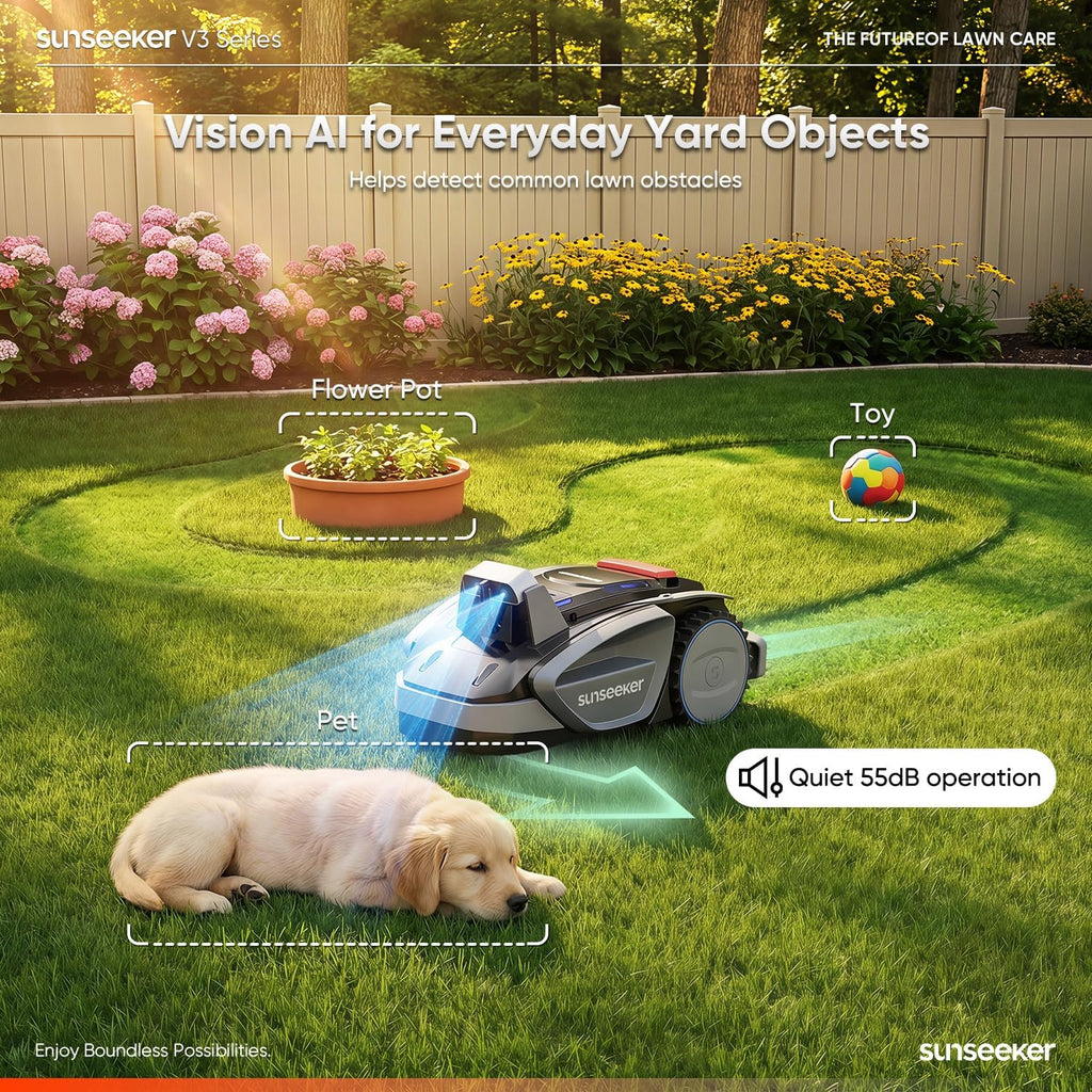 V3 Robot Lawn Mower, Vision AI, 0.15 Acre, Wire-Free | Easy routine mowing for first-time robot mower owners with