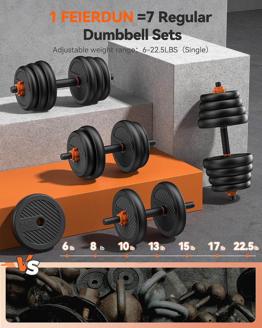 DS2 Adjustable Dumbbells, 20/30/40/45/70/90lbs Free Weight Set with Connector, 5 in1 Dumbbells Set Used as Barbell