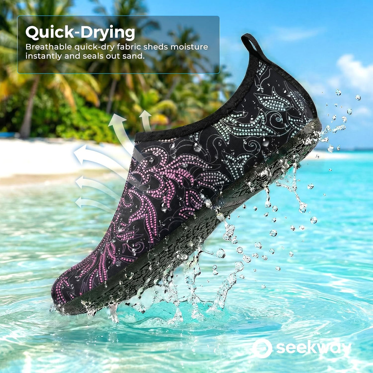 Water Shoes Women Men Adult Quick-Dry Aqua Socks Barefoot Non Slip for Beach Swim River Pool Lake surf Black SK002(U)