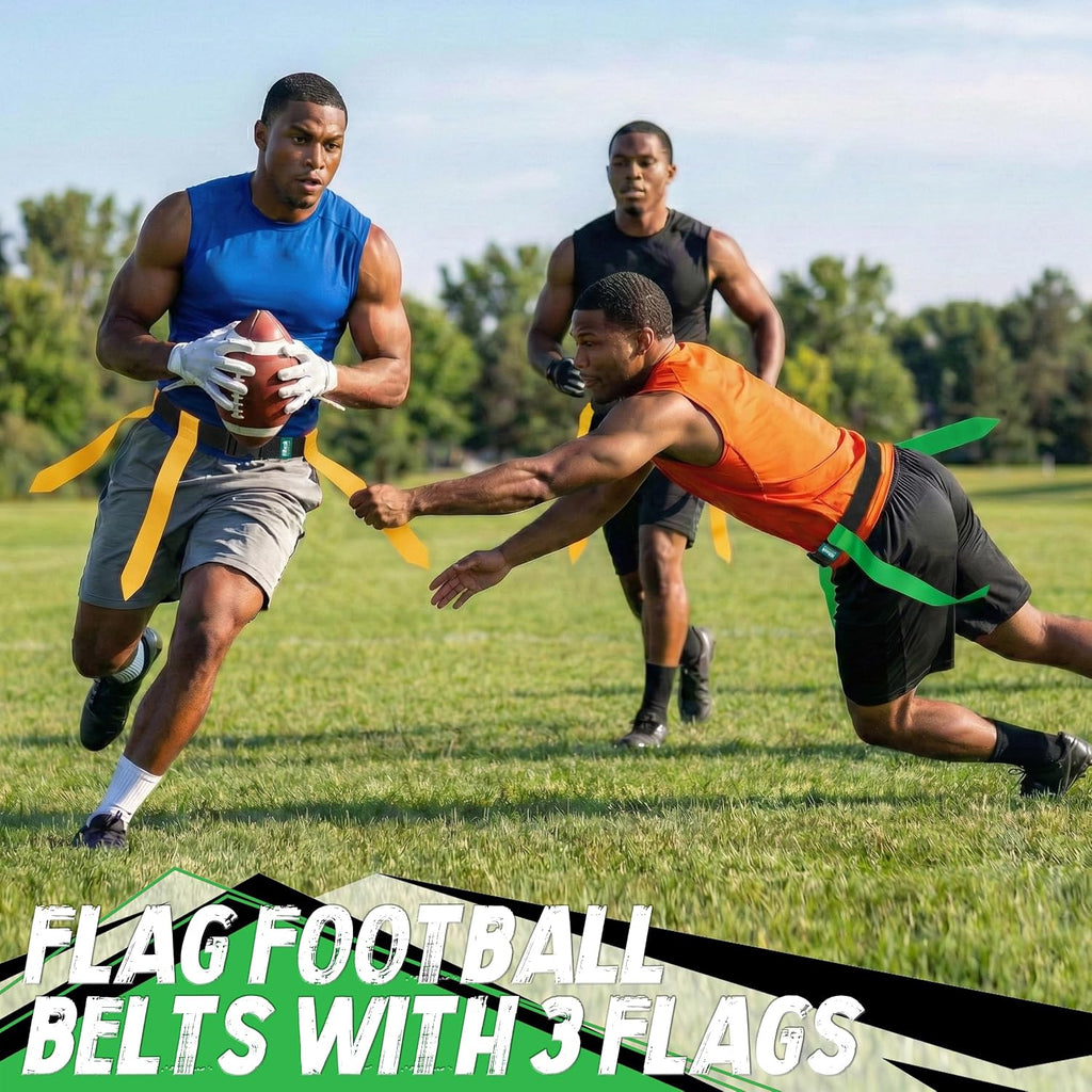 14-Player Flag Football Belts with 42 Flags For Kids, Youth & Adult | Two-Color, One Size Fits All, Quick-Release